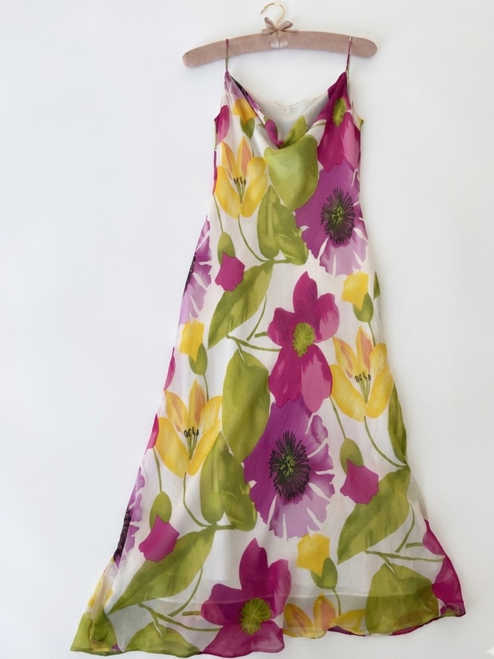 Silk Floral Slip Dress with Pink & Yellow Blooms